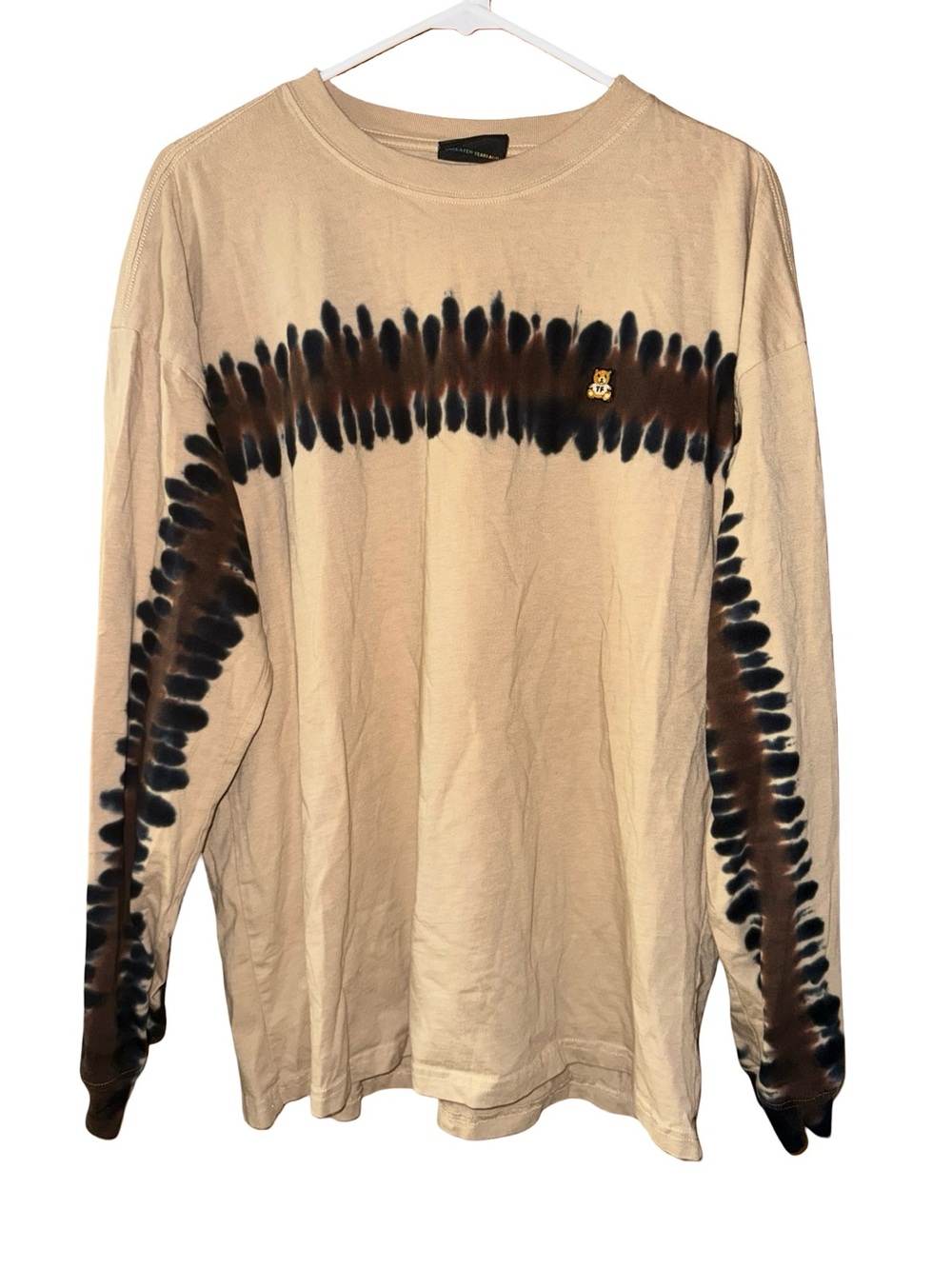 Teddy Fresh Men's Medium Long Sleeve Tie-Dye Crewneck Shirt tan brown black
